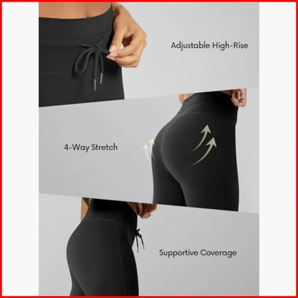High Waist Workout Leggings with Drawstring, 25" Inseam, 4-Way Stretch - Picture 5 of 7